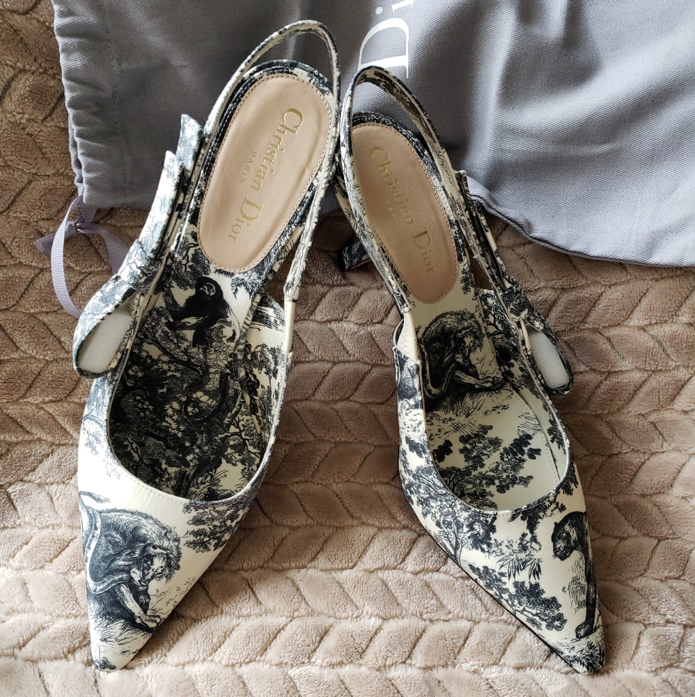 Dior Black White Pumps Slingback 2.5 Hill 39.5/9.5 - Picture 1 of 8